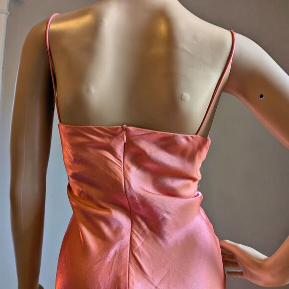 Vintage 90s Y2K De Laru Pink Gown Maxi Slip Dress Iridescent Prom Formal Size 9 - Picture 9 of 10